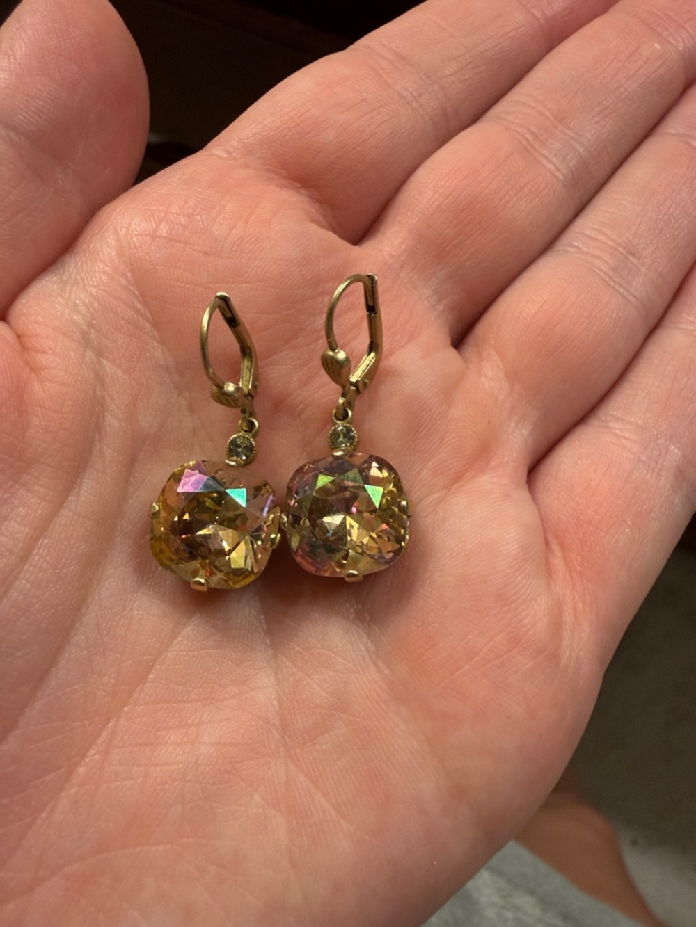 La Vie Gold-Tone Drop Earrings with Iridescent copper toned Crystal